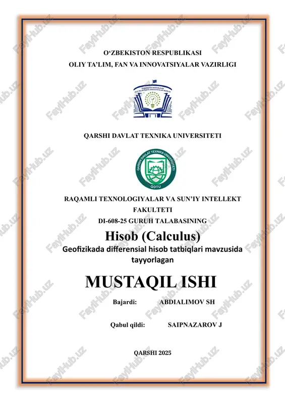 geofizikada differensial hisob tatbiqlari — DOCX