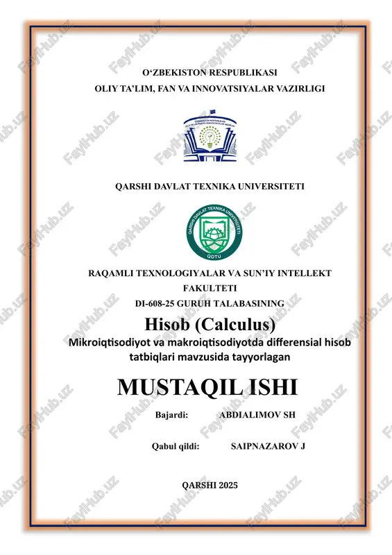 mikroiqtisodiyot va makroiqtisodiyotda differensial hisob tatbiqlari — DOCX