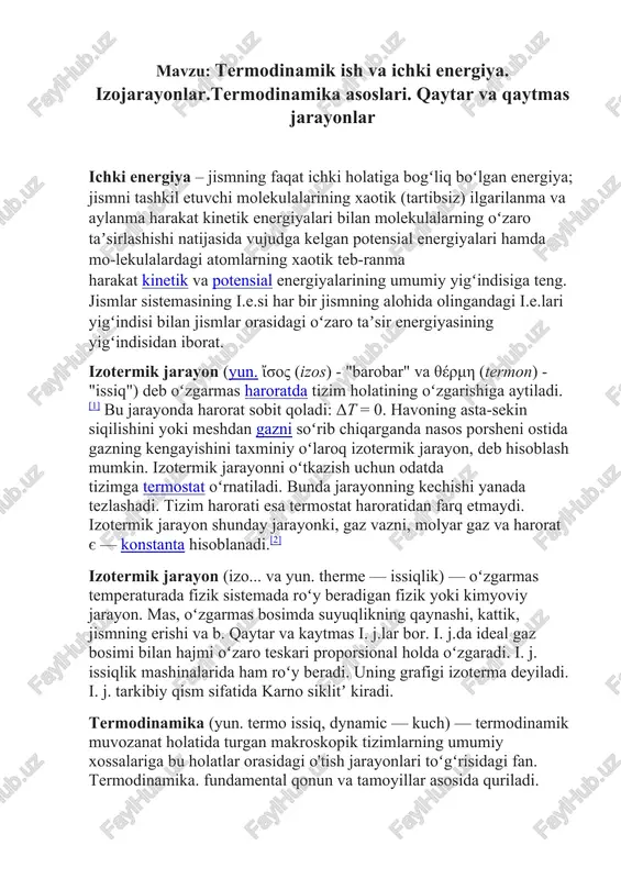 termodinamik ish va ichki energiya — DOCX