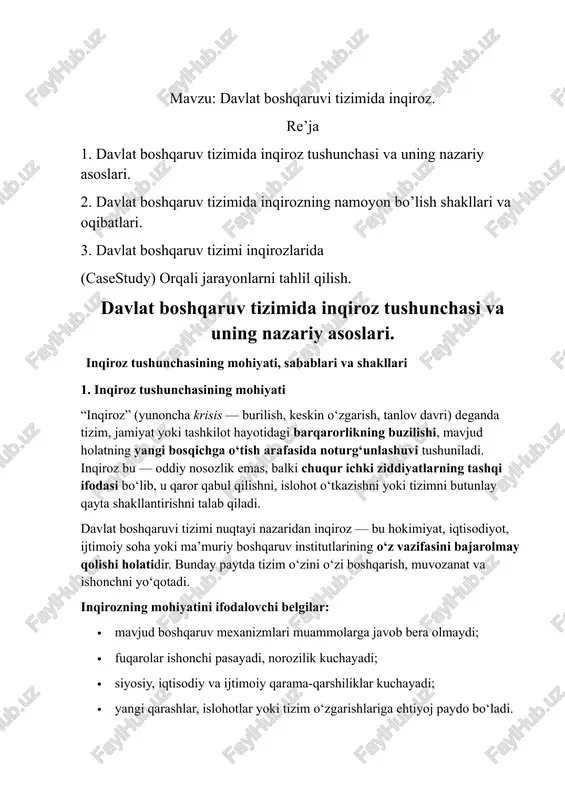 davlat boshqaruvi tizimida inqiroz — DOCX