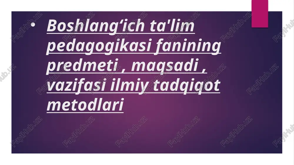 boshlang‘ich ta'lim pedagogika fani — PPTX