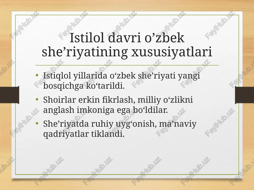 istiqlol davri o'zbek she'riyati — PPTX