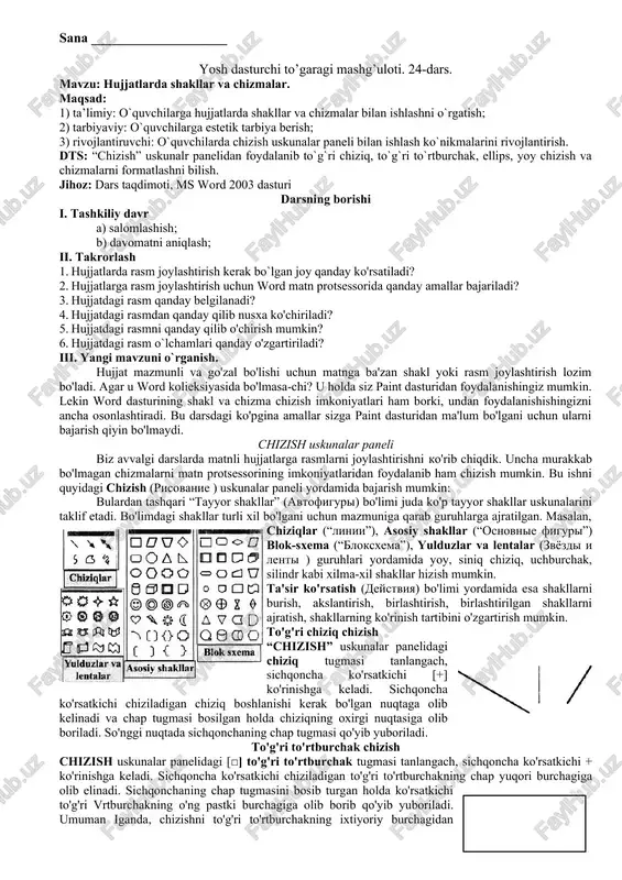 hujjatlarda shakllar va chizmalar — DOC
