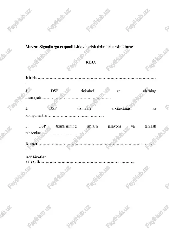 signallarga raqamli ishlov berish tizimlari arxitekturasi — DOCX