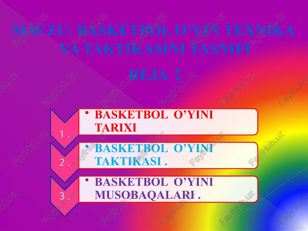 basketbol o‘yin texnika va taktikasini tasnifi — PPTX