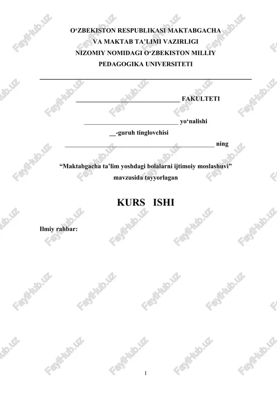 maktabgacha ta’lim yoshdagi bolalarni ijtimoiy moslashuvi — DOCX