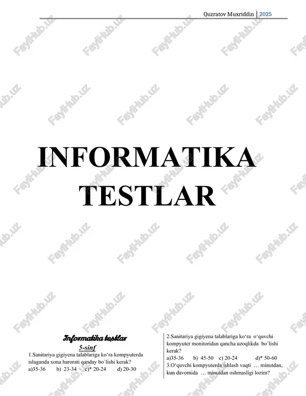 informatika va at maktab darsliklari uchun tayyorlangan test — DOCX