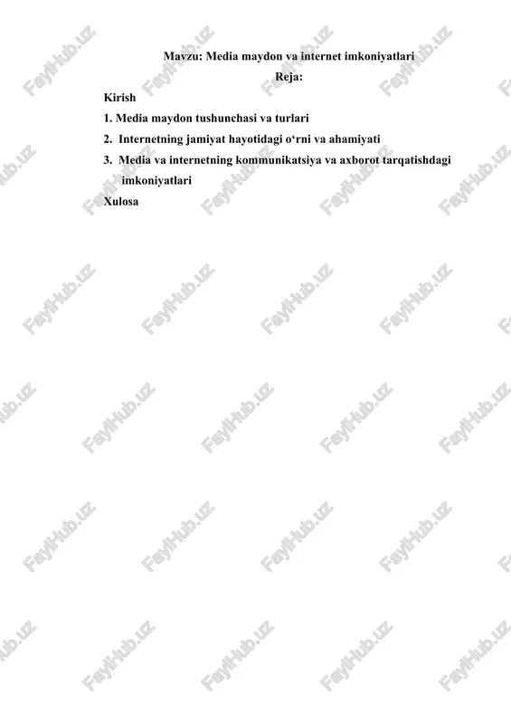 media maydon va internet imkoniyatlari — DOCX