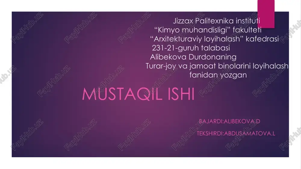 jamoat binolarini loyihalash " mehmonxona" — PPTX