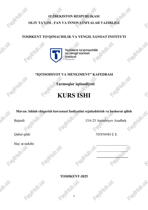 ishlab chiqarish korxonasi faoliyatini rejalashtirish va bashorat qilish — DOCX