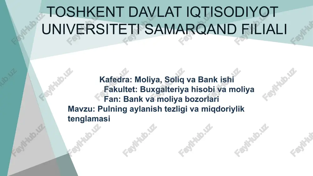 bank va moliya bozorlari fanidan mustaqil ish — PPTX