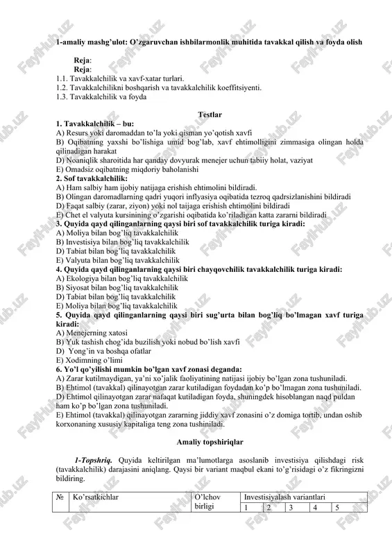 tavakkalchilik va foyda — DOCX