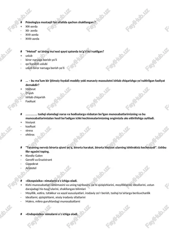 psixologiya mustaqil fan sifatida qachon shakllangan? — DOCX