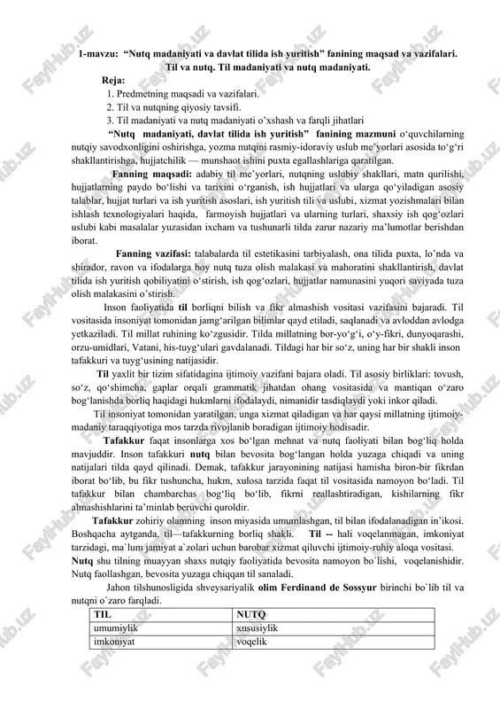nutq madaniyati va davlat tilida ish yuritish — DOCX