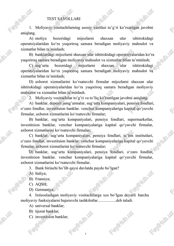 moliyaviy vositachilar — DOCX