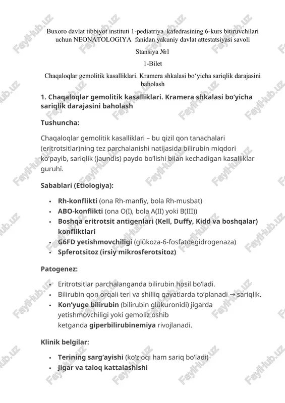 chaqaloqlar gemolitik kasalliklari — DOCX