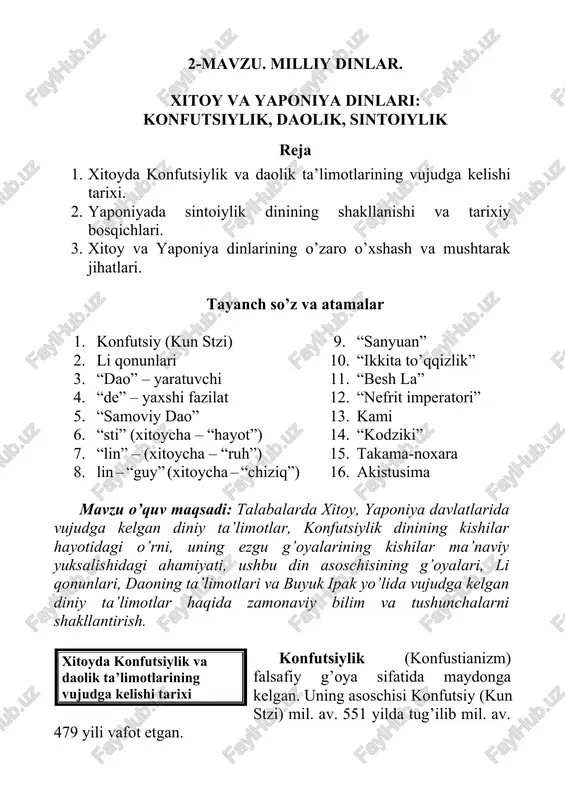 xitoy va yaponiya dinlari — DOCX