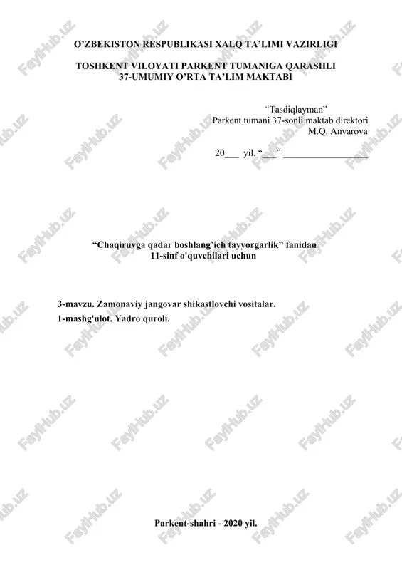 zamonaviy jangovar shikastlovchi vositalar — DOCX