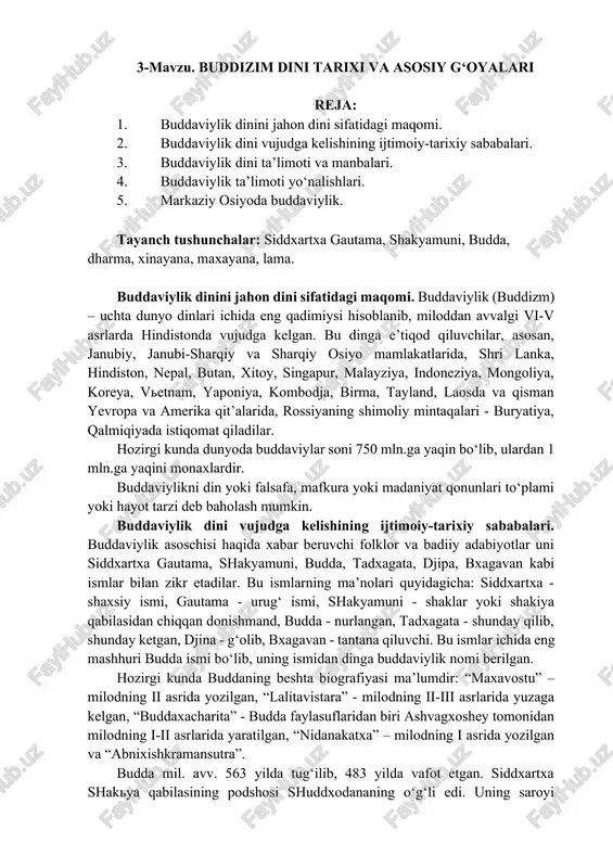 buddizm dini tarixi va asosiy g‘oyalar — DOCX