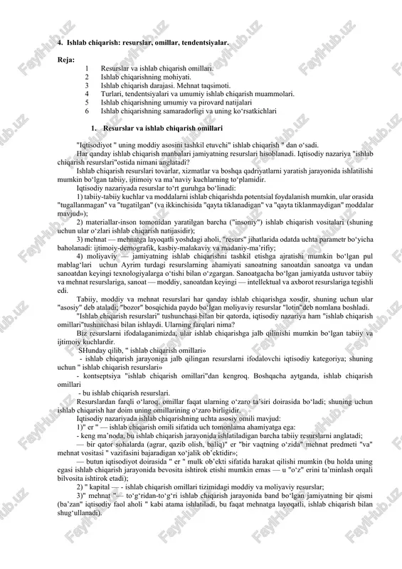 ishlab chiqarishning samaradorligi va uning ko‘rsatkichlari — DOCX