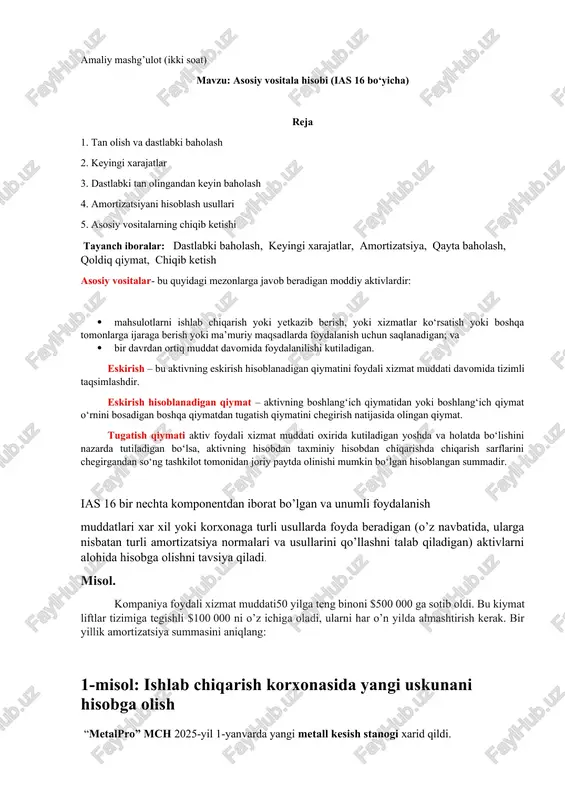 asosiy vositala hisobi (ias 16 bo‘yicha) — DOCX