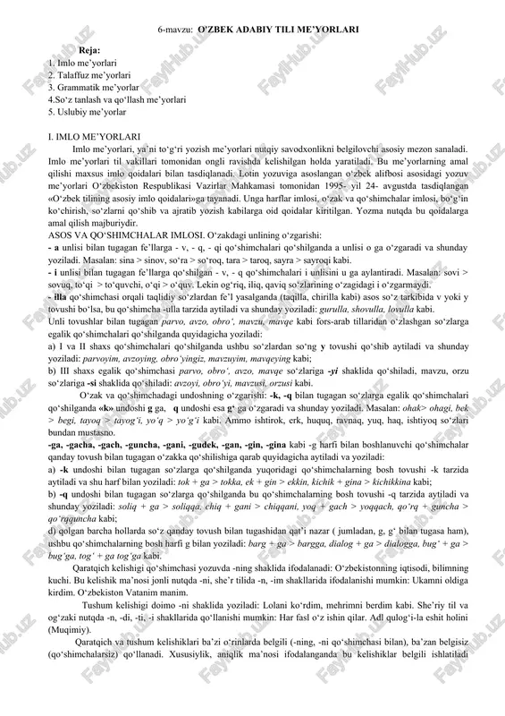 o'zbek adabiy tili me'yorlari — DOCX