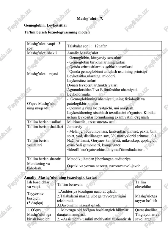 gemoglobin va leykotsitlar ta'limi — DOCX