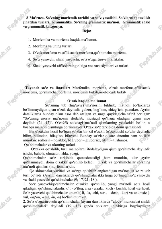 morfemik tarkib va so'z yasalishi — DOCX