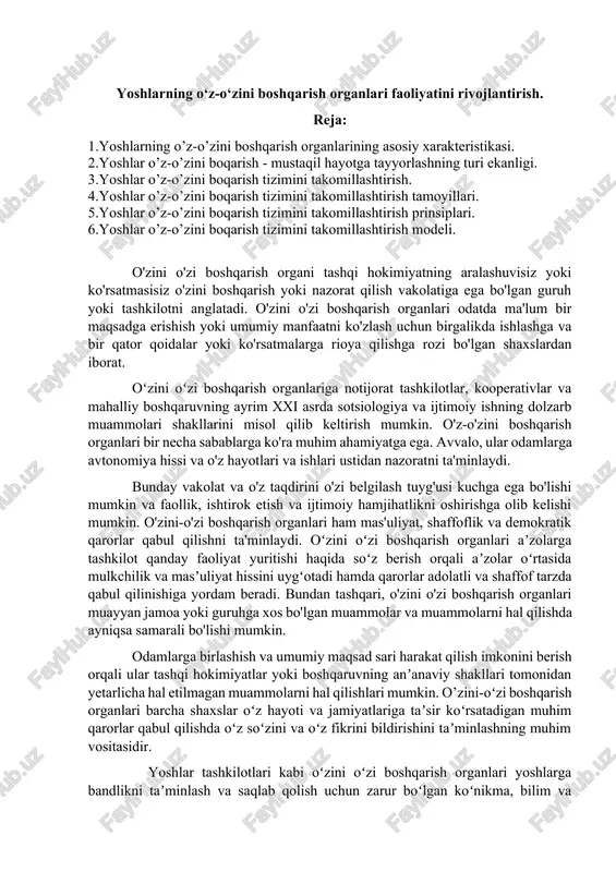 yoshlarning o‘z-o‘zini boshqarish organlari — DOCX