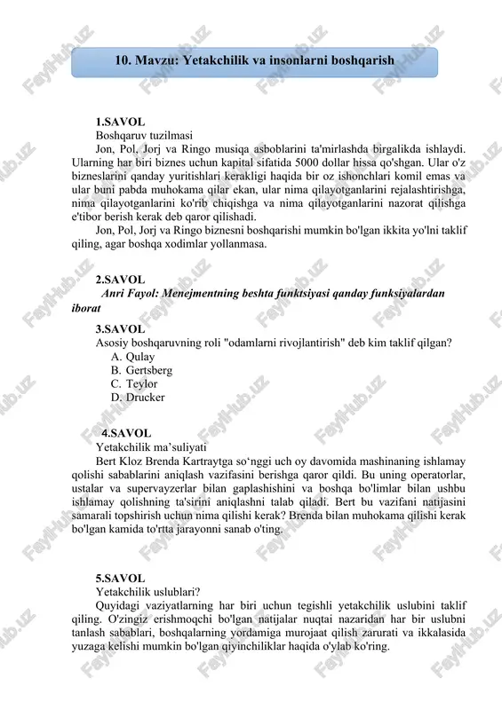 yetakchilik va insonlarni boshqarish — DOCX