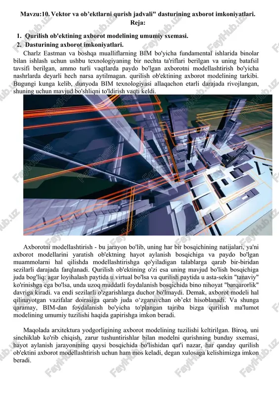 vektor va ob’ektlarni qurish jadvali — DOCX