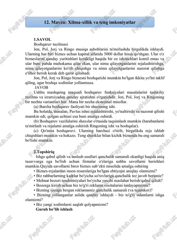 xilma-xillik va teng imkoniyatlar — DOCX