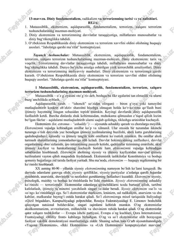 diniy fundamentalizm, radikalizm va terrorizmning tarixi va yo`nalishlari — DOCX