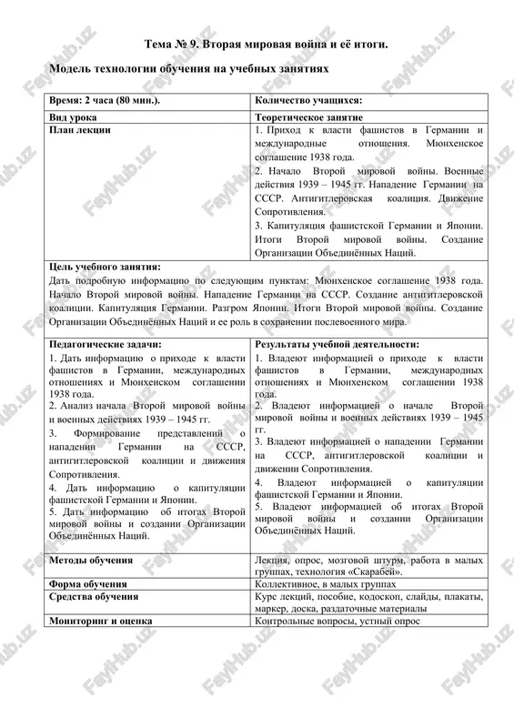 model texnologii obucheniya na uchebnix zanyatiyax — DOCX