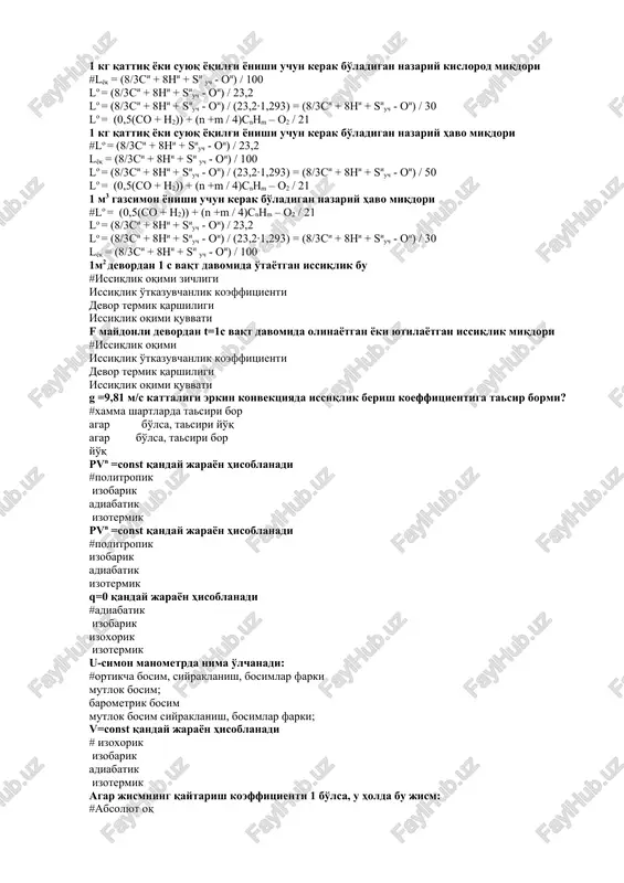 nazariy kislorod miqdori — DOCX