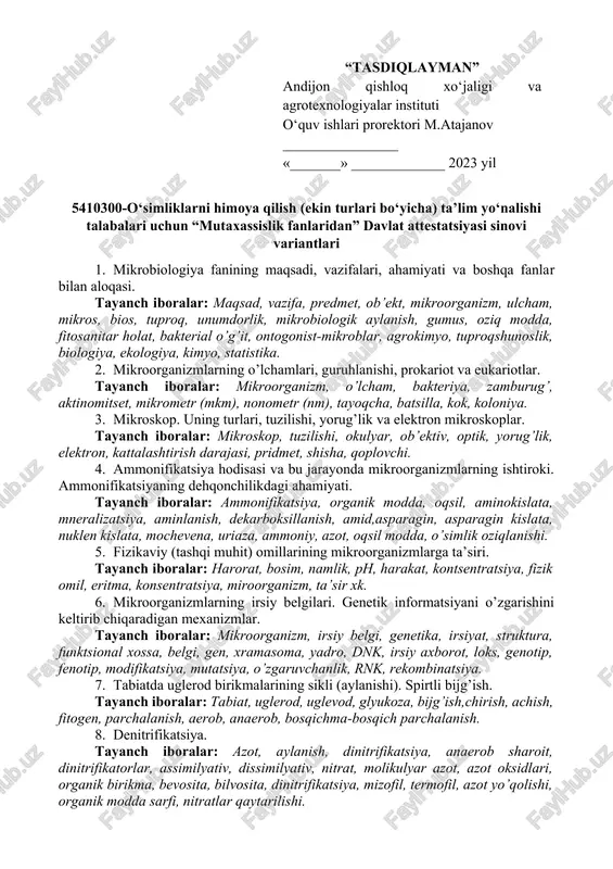 mikrobiologiya fanidan sinov variantlari — DOCX