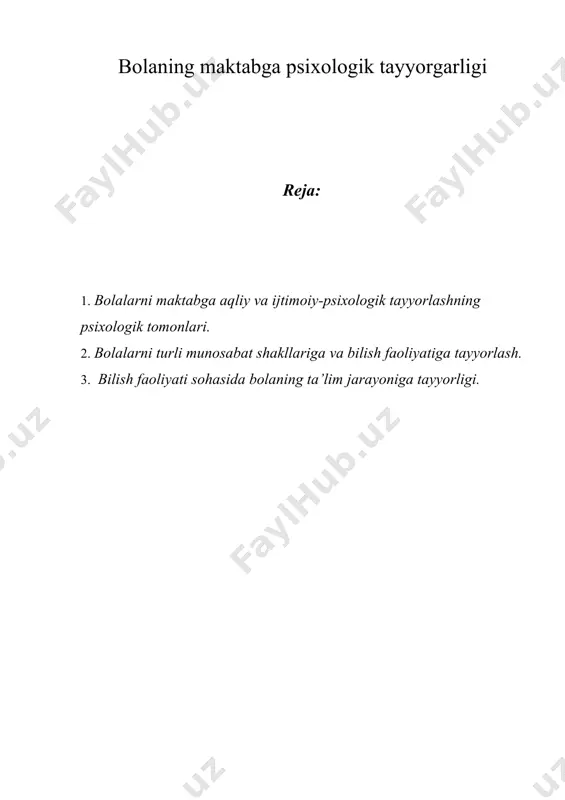 bolaning maktabga psixologik tayyorgarligi — DOCX