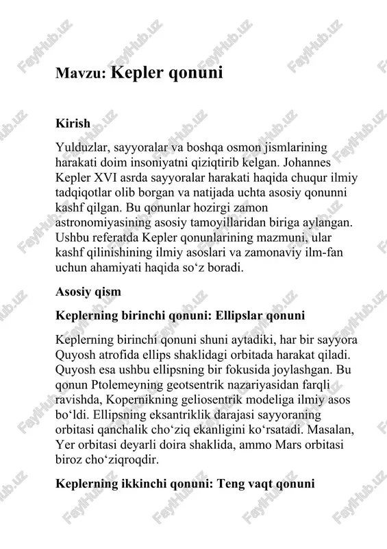 kepler qonuni — DOCX
