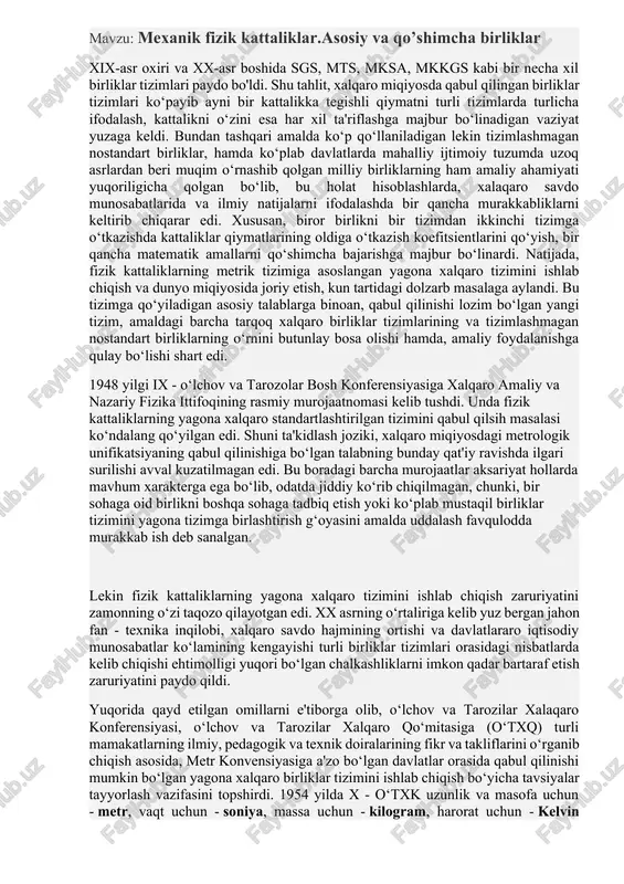 mexanik fizik kattaliklar — DOCX