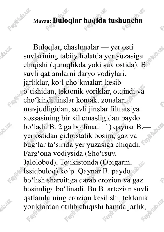 buloqlar haqida tushuncha — DOCX
