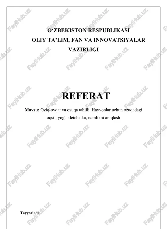 oziq-ovqat va ozuqa tahlili — DOCX