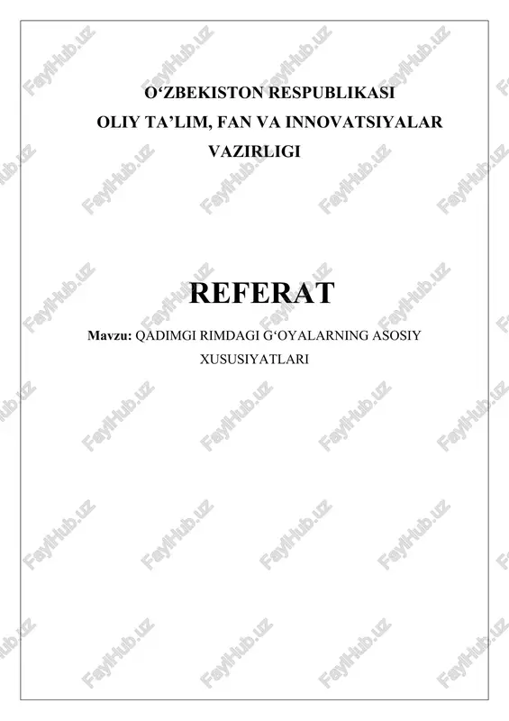 qadimgi rimdagi gʻoyalarning asosiy xususiyatlari — DOCX