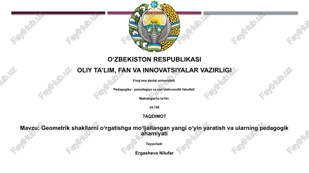 geometrik shakllarni oʻrgatishga moʻljallangan yangi oʻyin — PPTX