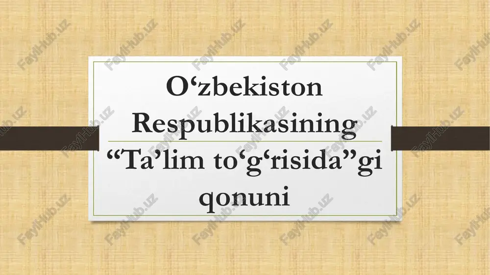 o'zbekiston respublikasining talim togrisidagi qonuni taqdimoti — PDF