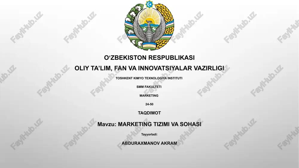 marketing tizimi va sohasi — PPTX