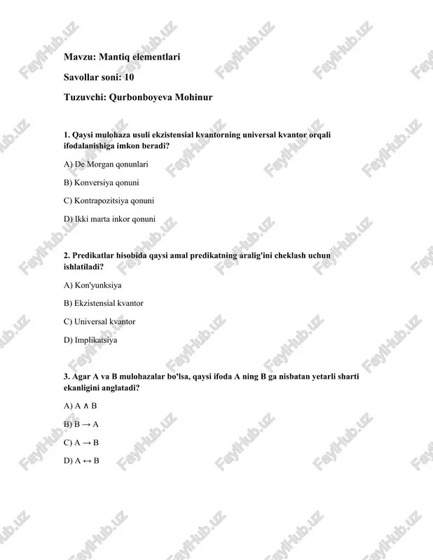mantiq elementlari — DOCX