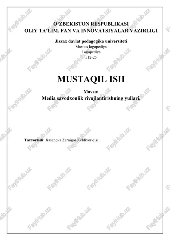 media savodxonlik rivojlantirishning yullari — DOCX