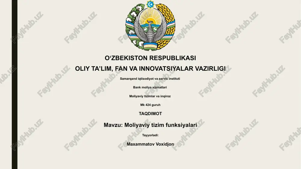moliyaviy tizim funksiyalari — PPTX