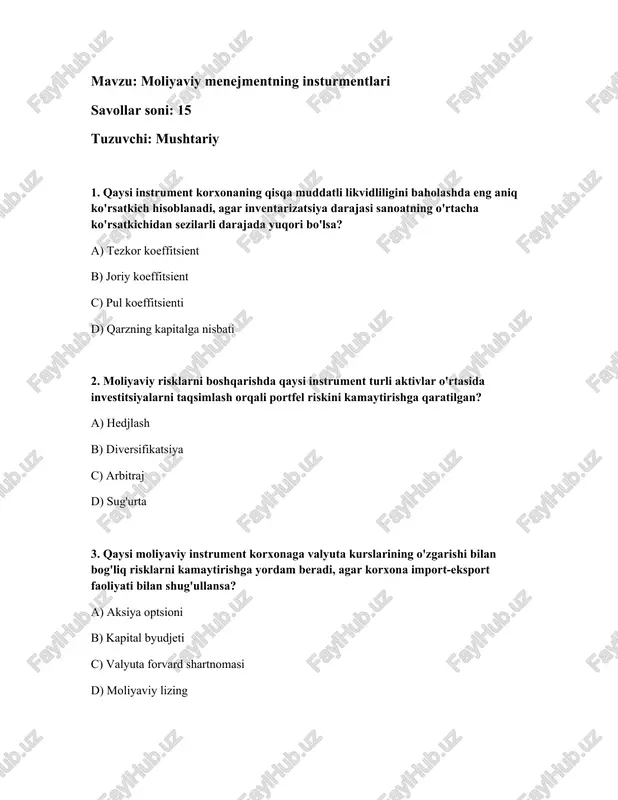 moliyaviy menejmentning insturmentlari — DOCX