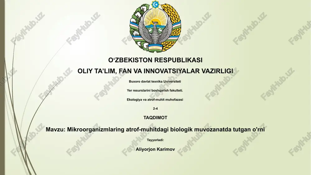mikroorganizmlarning ekologik muvozanati — PPTX